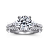 Monty - 14K White Gold Round Three Stone Lotus Diamond Engagement Ring In-Store