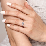 Monty - 14K White Gold Round Three Stone Lotus Diamond Engagement Ring In-Store