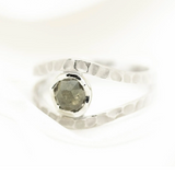 14K White Gold Raw Diamond Hammered Shank Ring – Unique Organic Design| Handmade Natural Diamond Jewelry