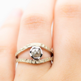 14K White Gold Raw Diamond Hammered Shank Ring – Unique Organic Design| Handmade Natural Diamond Jewelry