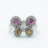 14K White Gold Pink and Yellow Sapphire Diamond Ring | One-of-a-Kind Multi-Gem Cocktail Butterfly Ring | Diamond, Pink Sapphire & Yellow Sapphire