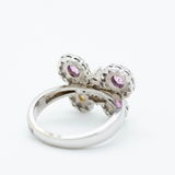 14K White Gold Pink and Yellow Sapphire Diamond Ring | One-of-a-Kind Multi-Gem Cocktail Butterfly Ring | Diamond, Pink Sapphire & Yellow Sapphire