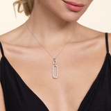 14K White Gold Diamond Link Chain Drop Pendant Necklace