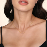 14K White and Yellow Gold White Sapphire Bar Necklace