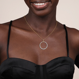 14K White and Yellow Gold Diamond Bujukan 30mm Drop Necklace