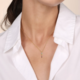 14K Yellow Gold Rainbow Color Stone Bar Necklace