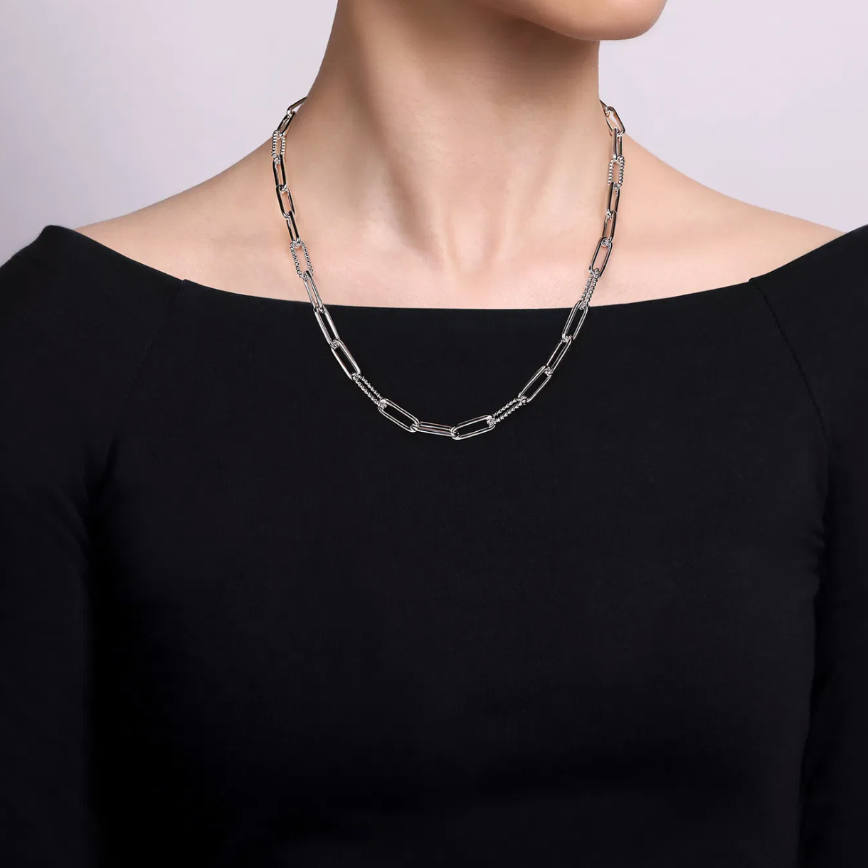 Gabriel & Co. Bujukan Sterling Silver Oval Link Chain Necklace with Bead Stations