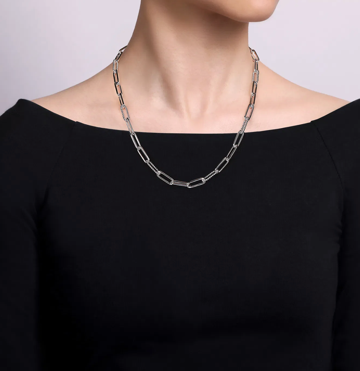 925 Sterling Silver Oval Link Chain Necklace with Bujukan Stations