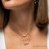 14K Yellow Gold Diamond Drop Pendant Necklace