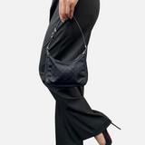 LOUIS VUITTON Vintage LV Monogram Little Boulogne Mini Shoulder Bag Black Satin