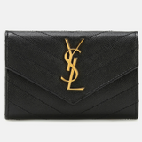 Saint Laurent YSL Monogram Small Flap Wallet in Grained Leather