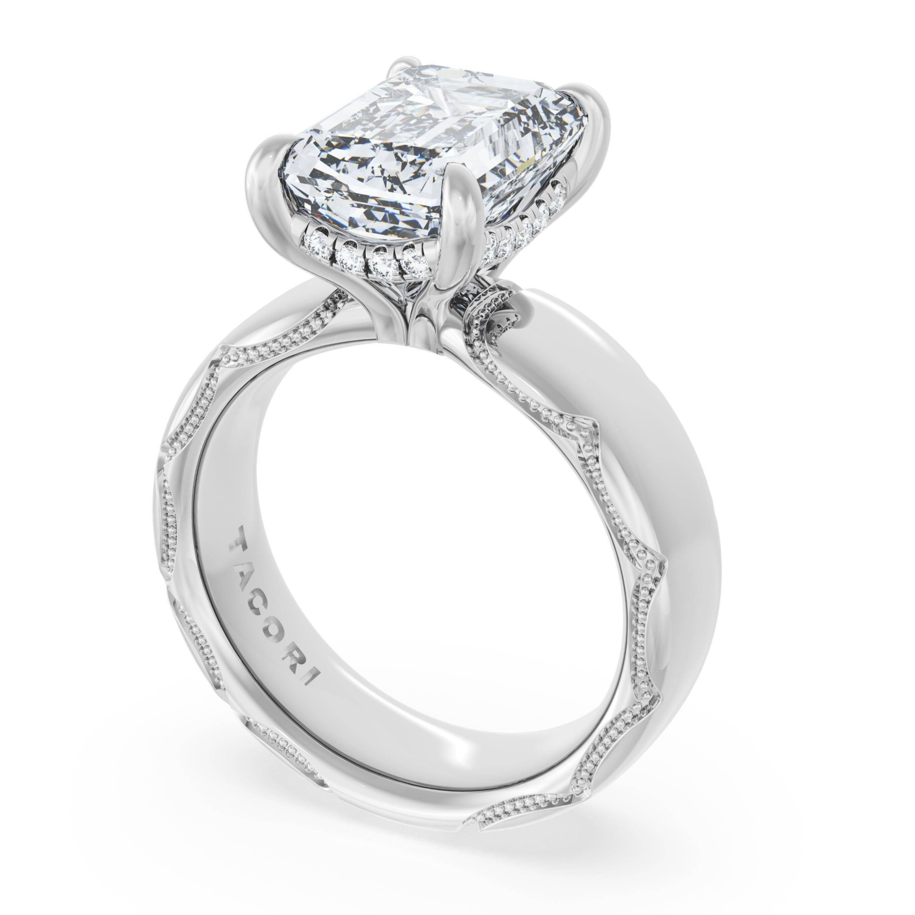 Tacori Founder's Collection Emerald Cut Cigar Band Solitaire Engagement Ring Platinum