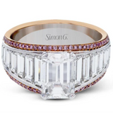 Simon G. 18K White, yellow & Rose Gold Large Center Emerald Cut Diamond Baguette Engagement Ring In-Store