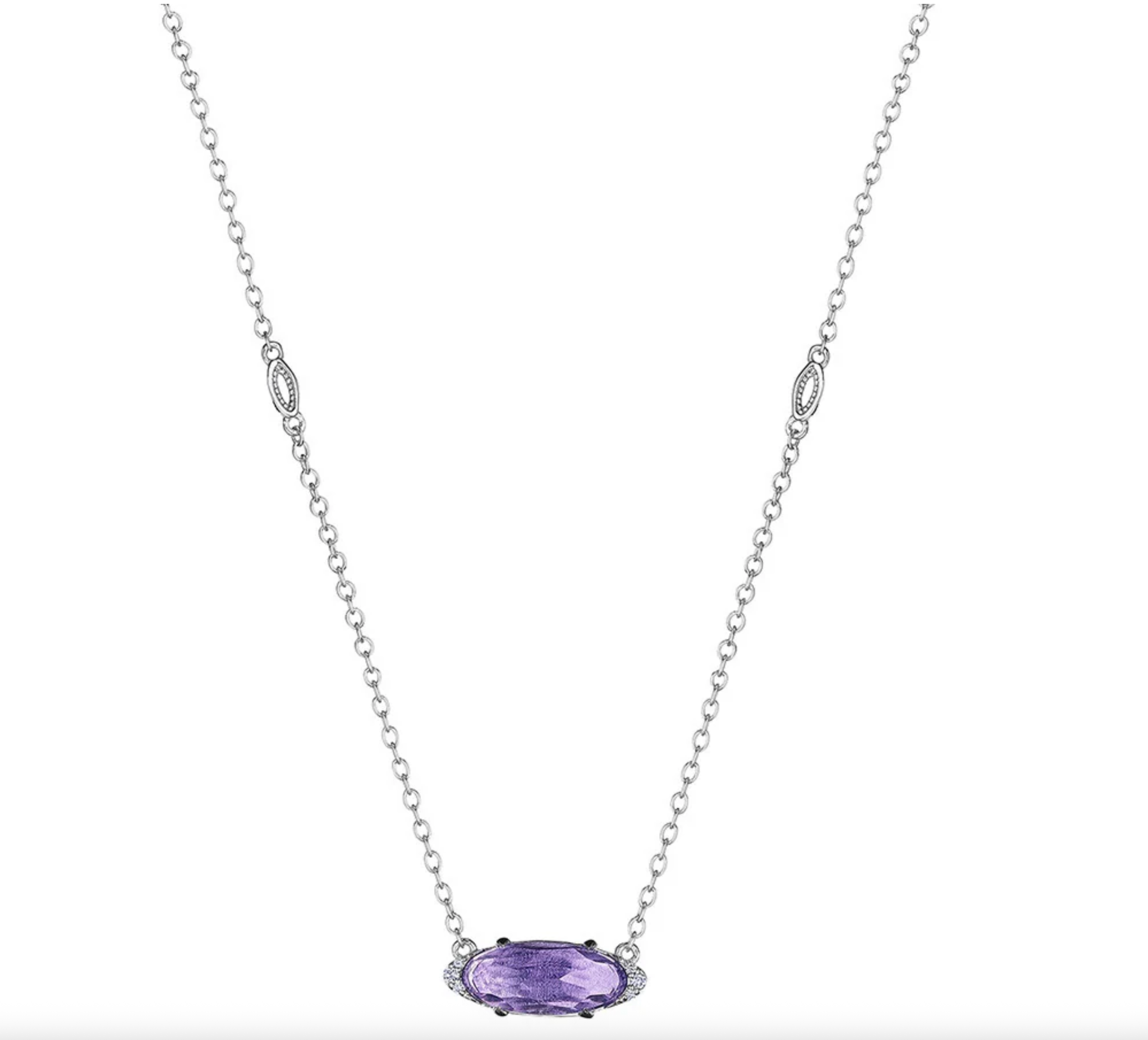 Tacori Horizon Shine Oval Amethyst Diamond Pendant Necklace in Sterling Silver