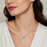 925 Sterling Silver Blue Topaz and Diamond Pendant Necklace