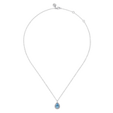 925 Sterling Silver Faceted Swiss Blue Topaz Pear Shape Bujukan Necklace