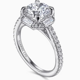 Ryland- 18k White Gold Octagonal Halo Round Diamond Engagement Ring
