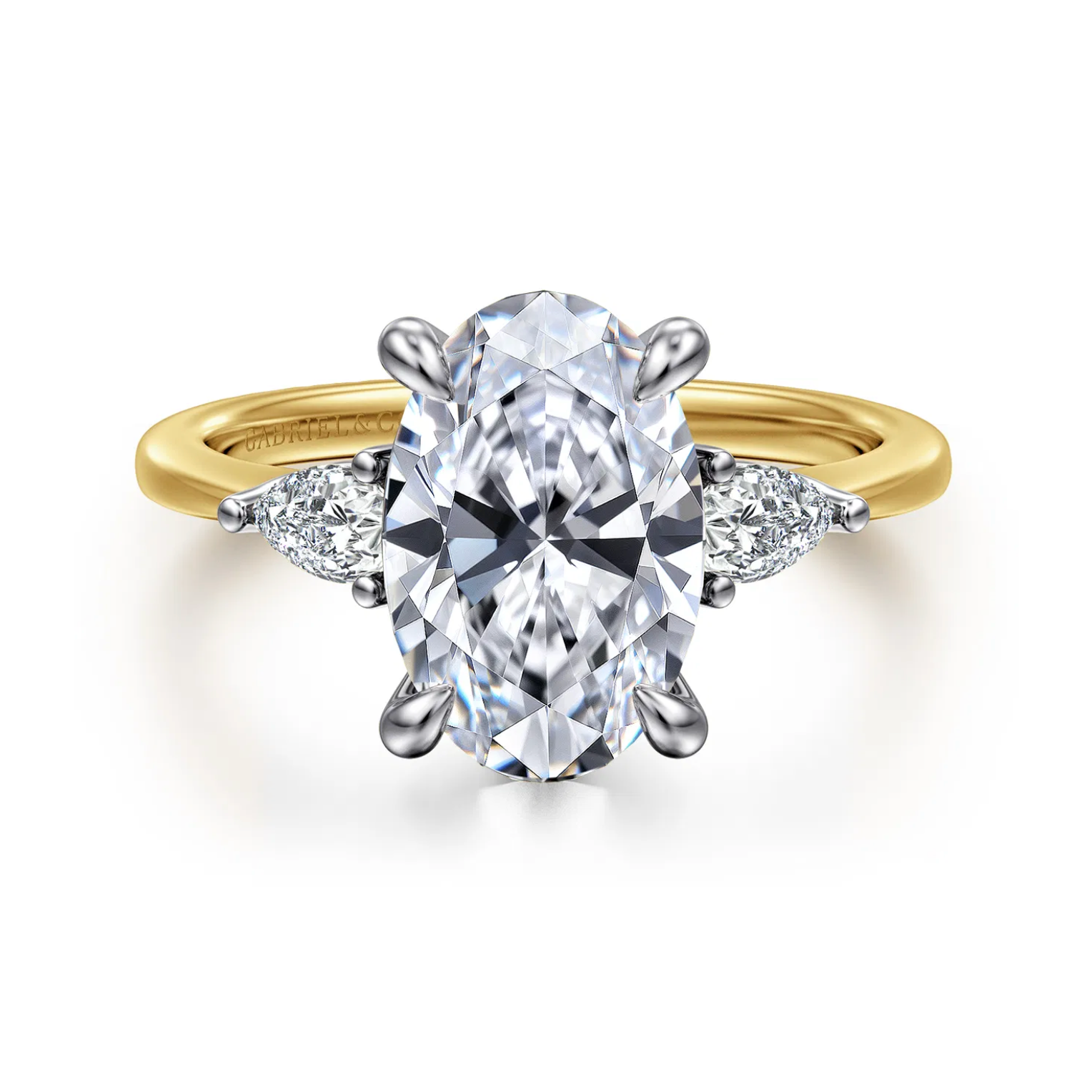 Gabriel & Co. Sima 14K Two Tone Oval Three Stone Diamond Engagement Ring