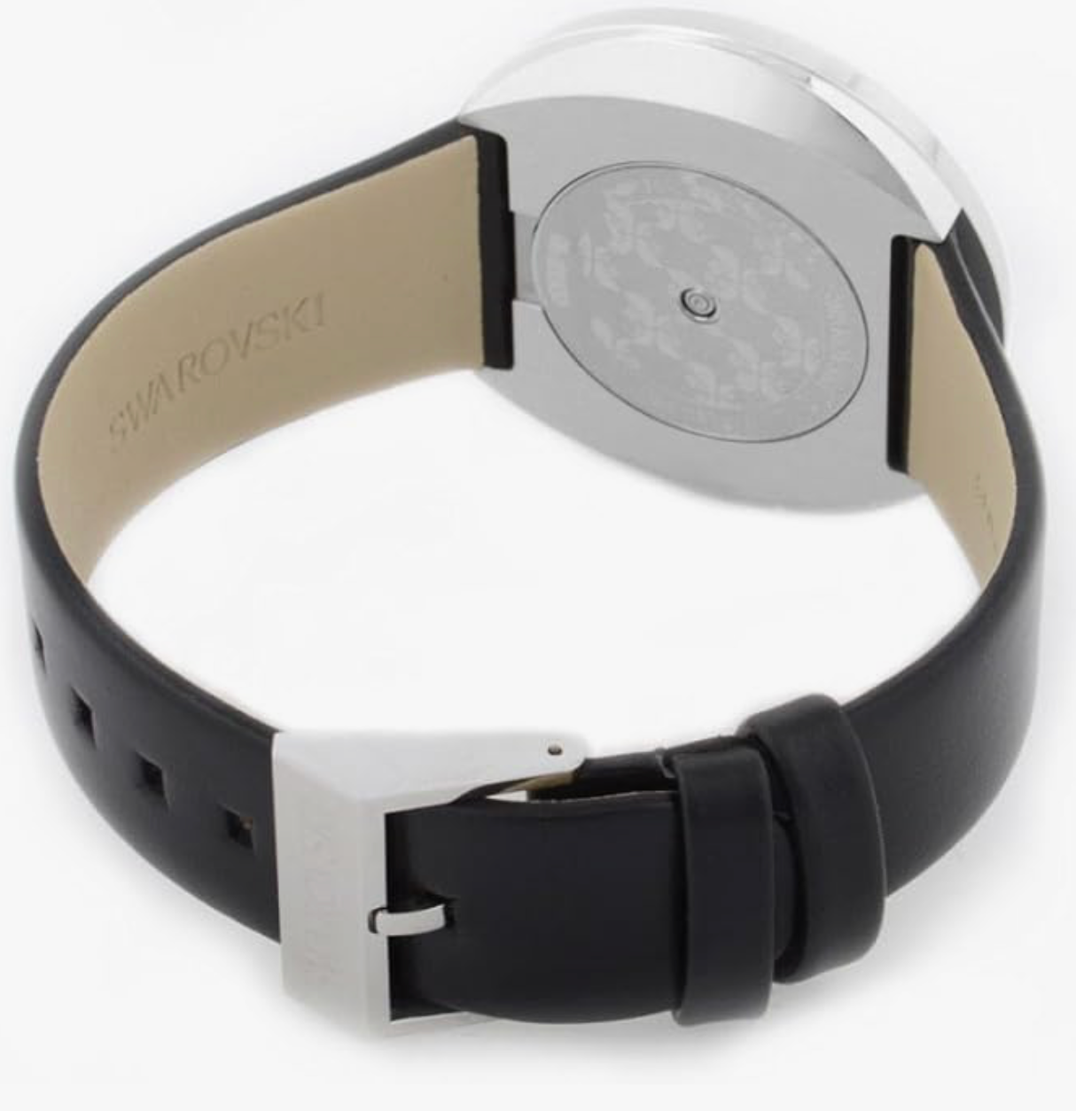 Wristwatch with black strap and silver case on a white background