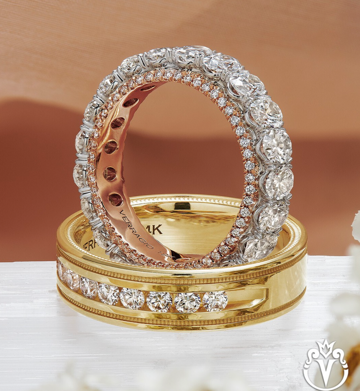 Stacked diamond eternity wedding bands