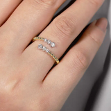 14K White-Yellow Gold Bujukan Ball and Diamond Open Bypass Ring