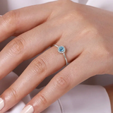 14K White Gold Blue Topaz and Diamond Halo Promise Ring