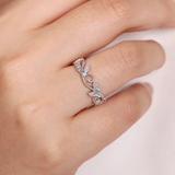 14K White Gold Scrolling Floral Diamond Stackable Ring