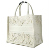 Christian Dior Embroidered 3D Macrame D-Lace Butterfly Medium Book Tote White