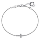 14K White Gold Diamond Cross Chain Bracelet