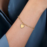 14K Yellow Plain Gold  Paperclip Chain Bracelet with Personalized Bujukan Framed Heart Charm