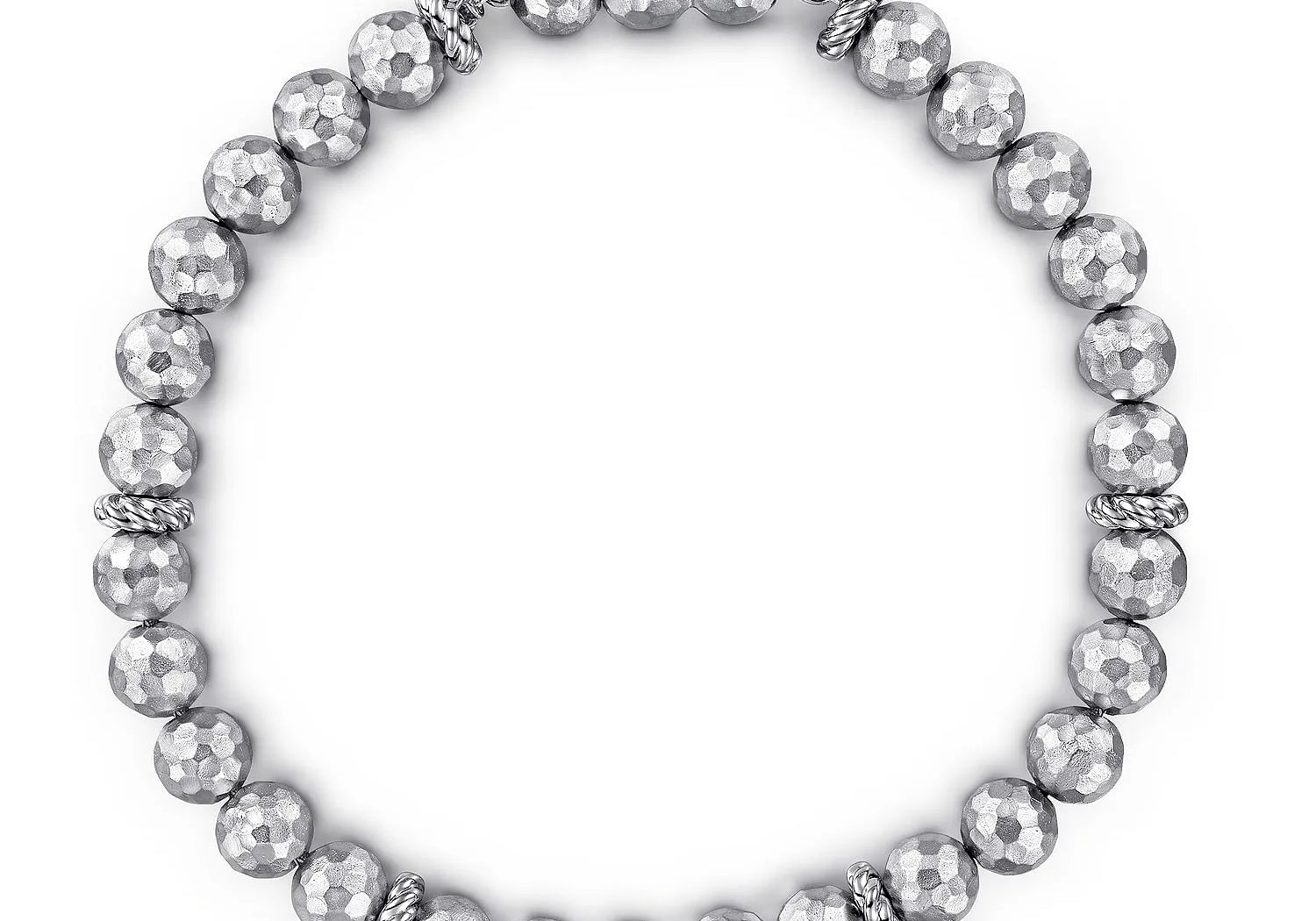Silver beaded bracelet on a white background