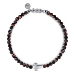 925 Sterling Silver Cross Bracelet with 4mm Tiger Eye Beads Men's Bracelets