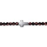 925 Sterling Silver Cross Bracelet with 4mm Tiger Eye Beads Men's Bracelets