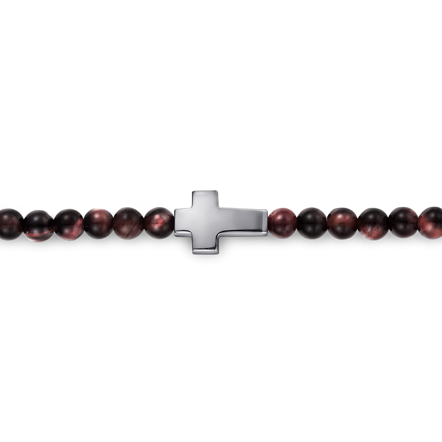 925 Sterling Silver Cross Bracelet with 4mm Tiger Eye Beads Men's Bracelets