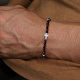 925 Sterling Silver Cross Bracelet with 4mm Tiger Eye Beads Men's Bracelets