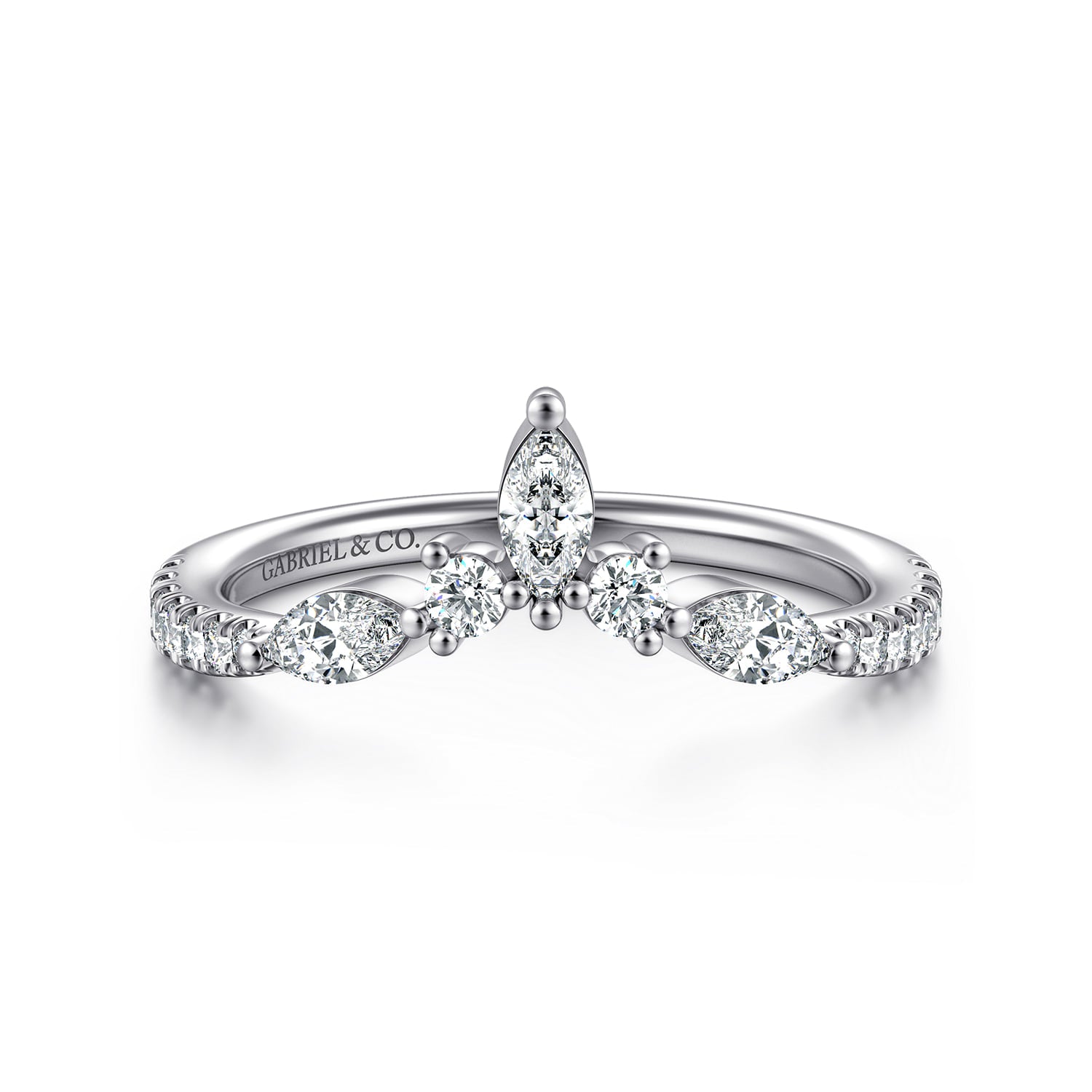 Gabriel & Co. AN15563W44JJ Tulsie curved marquise and round diamond anniversary band in 14K white gold