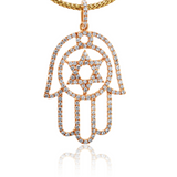 18K Yellow Gold Diamond Hamsa Pendant – 0.55ct Total Diamond Weight