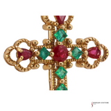 10K Yellow Gold Ruby and Emerald Cross Pendant – Elegant Religious Jewelry