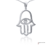 14K White Gold Hamsa Pendant with 0.50ct Diamond Accents – Symbol of Protection