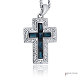 14K White Gold Sapphire and Diamond Cross Pendant – 0.62ct Sapphire, 0.20ct Diamond