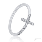 14K White Gold Diamond Cross Ring – 0.13ct Total Weight, Size 7.5