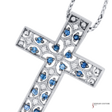 18K White Gold Sapphire and Diamond Cross Pendant – Elegant Spiritual Jewelry