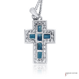 14K White Gold Sapphire and Diamond Cross Pendant – 0.62ct Sapphire, 0.20ct Diamond