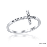 14K White Gold Diamond Cross Ring – 0.13ct Total Weight, Size 7.5