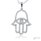 14K White Gold Hamsa Pendant with 0.50ct Diamond Accents – Symbol of Protection