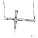 Silver Cross Necklace with Round Diamonds – 0.11 TDW