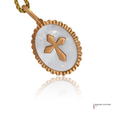 14KT Yellow Gold Mother of Pearl Cross Pendant – Elegant Religious Jewelry