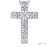 18K White Gold Sapphire and Diamond Cross Pendant – Elegant Spiritual Jewelry