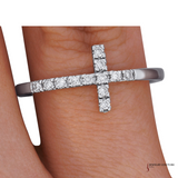 14K White Gold Diamond Cross Ring – 0.13ct Total Weight, Size 7.5