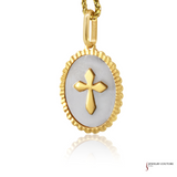 14KT Yellow Gold Mother of Pearl Cross Pendant – Elegant Religious Jewelry